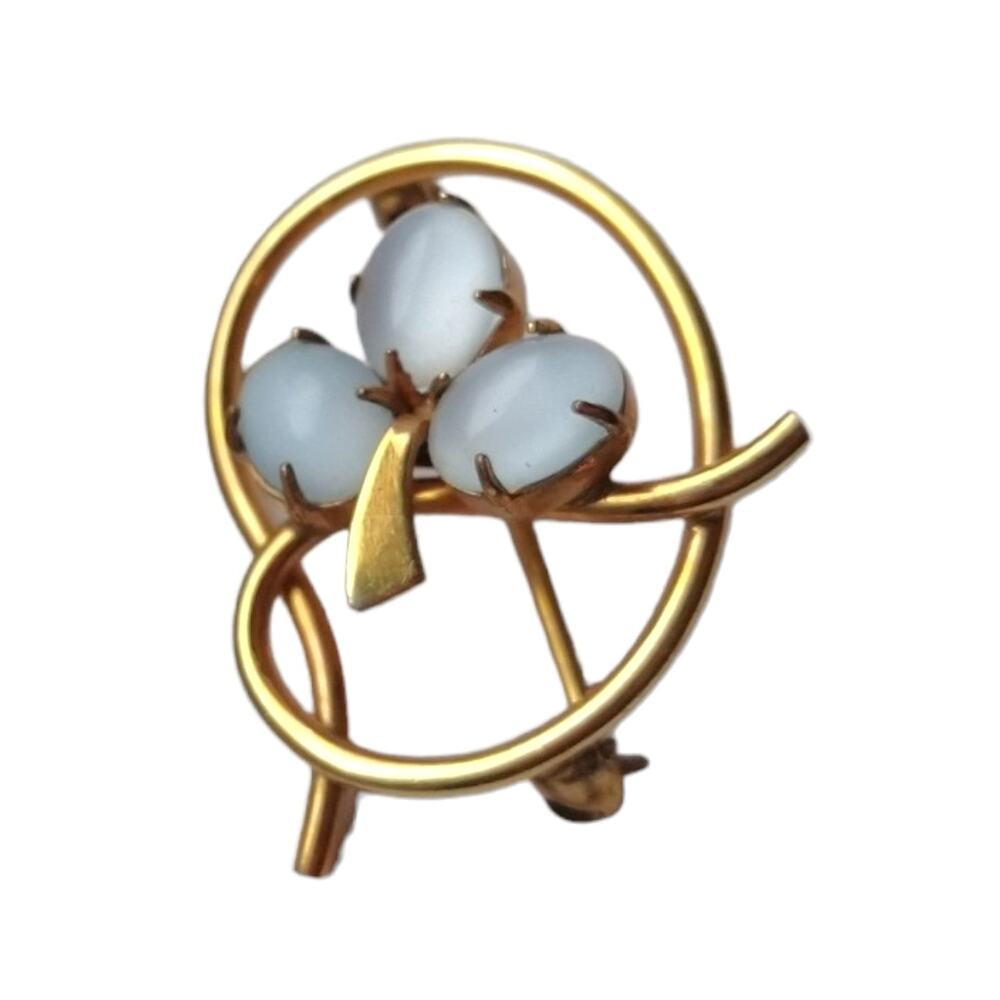 Vintage 12K Gold Filled Sterling Brooch with Moonstone Center